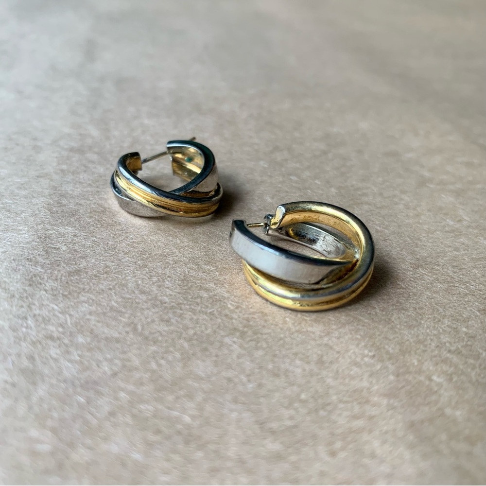 Vintage Two-Tone Mixed Metals Gold and Silver Hoop Earrings